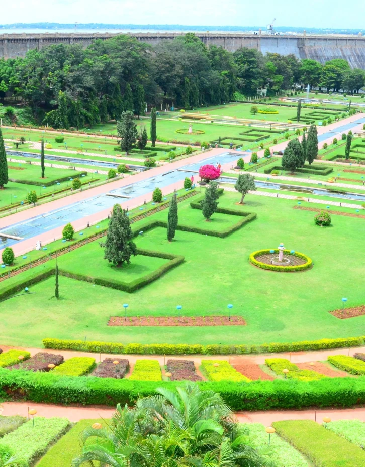 The landscaped grounds of Brindavan Gardens