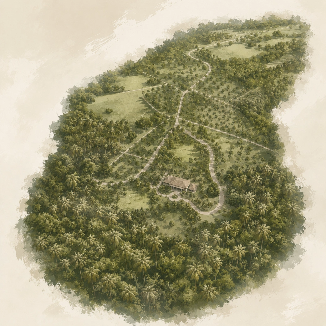 Illustrated aerial view of managed farmland
