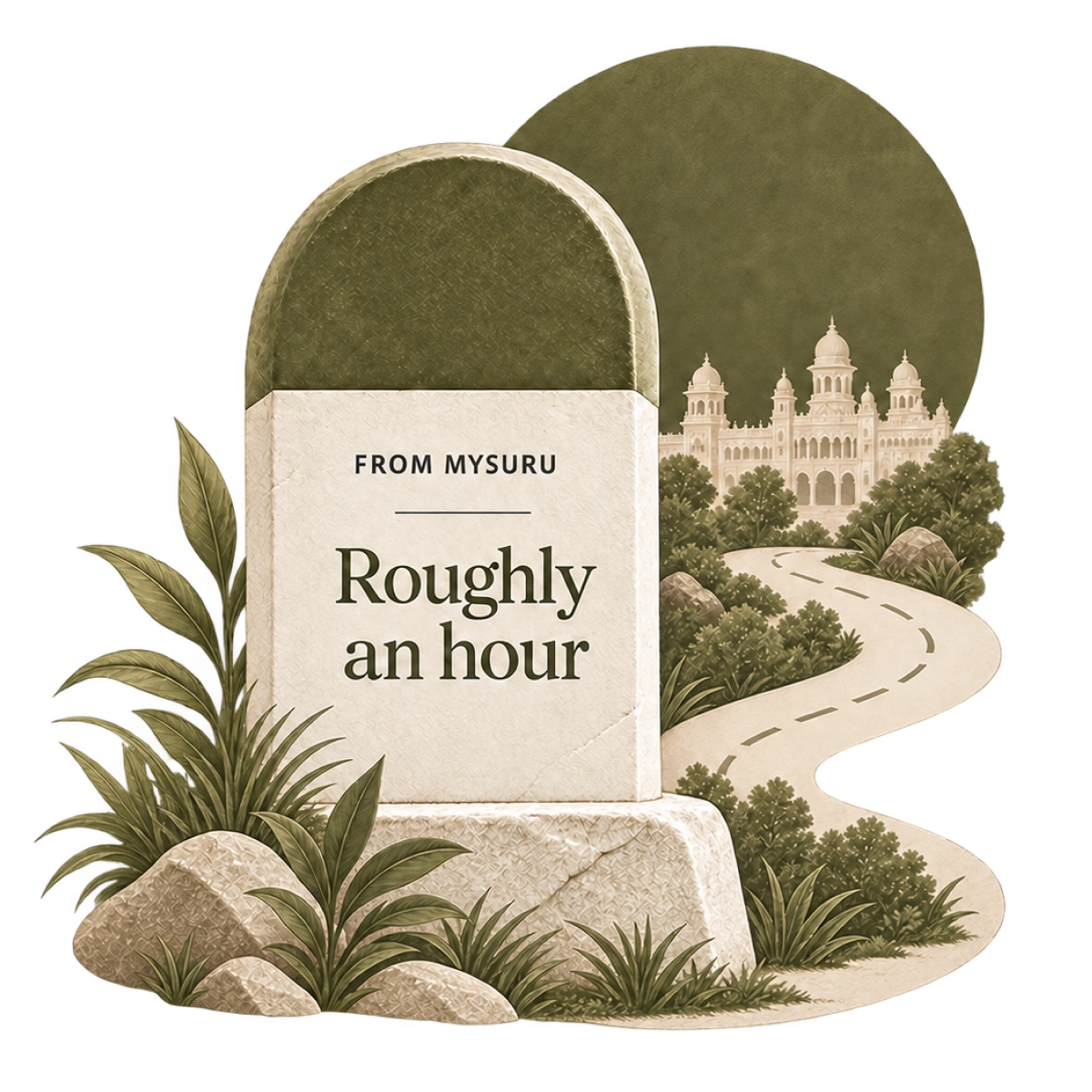 From Mysuru: roughly an hour